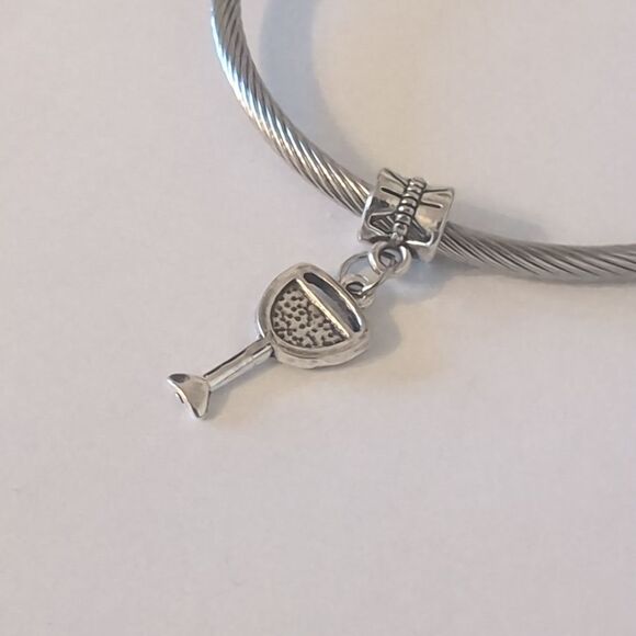 Silver Margarita / Wine Dangle Charm for Pandora Style Bracelet - Picture 2 of 4